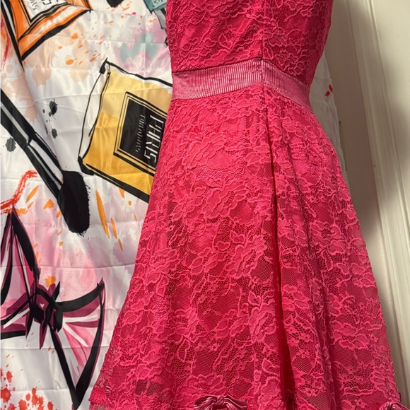 Sourpuss fuchsia lace sleeveless fashion dress with bow detailing with netting - Picture 6 of 13